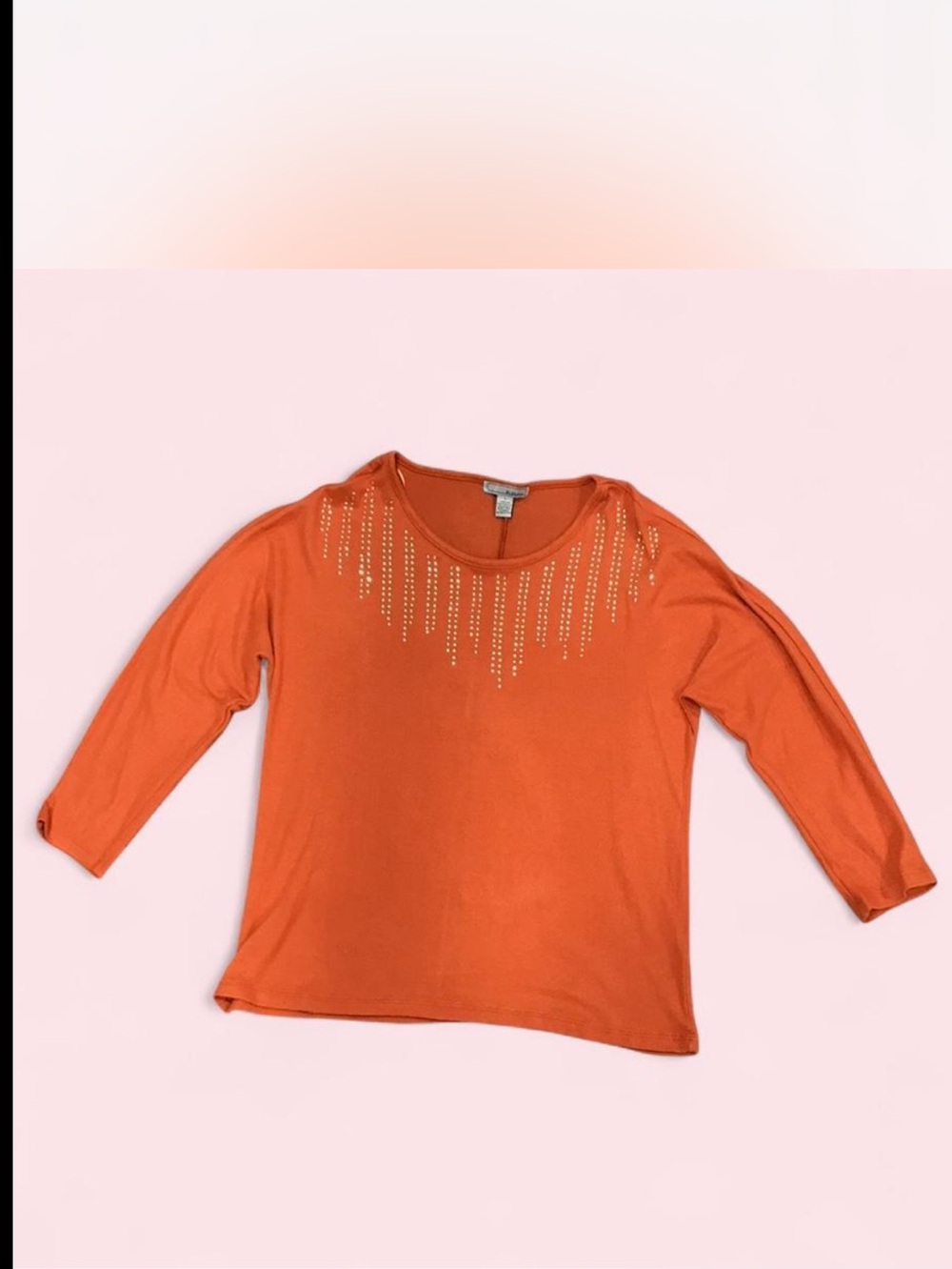By Design Long-Sleeve Top with Rhinestone Accent Color:Orange Size:L
